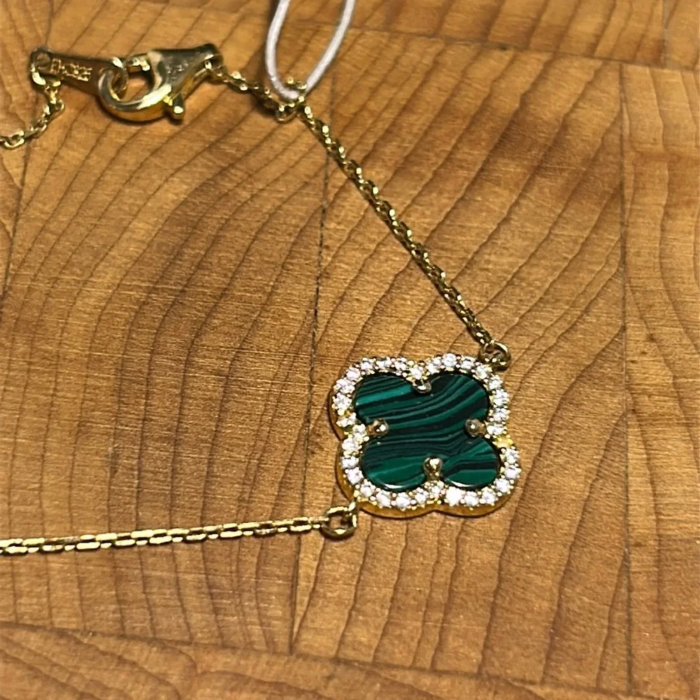 NWT Rachel Zoe 18k gold over sterling silver bracelet malachite clover bracelet
